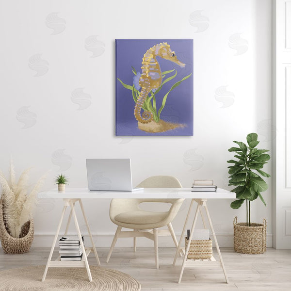 Stupell Industries Sally Springer Griffith | Underwater Seahorse Green Kelp Over Purple Wall Art