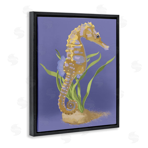Stupell Industries Sally Springer Griffith | Underwater Seahorse Green Kelp Over Purple Wall Art