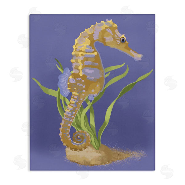 stupell industries Sally Springer Griffith | Underwater Seahorse Green Kelp over Purple Wall Art