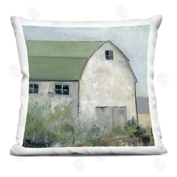 stupell industries Sally Swatland | Barn View with Green Roof Printed Throw Pillow