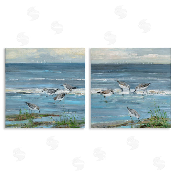 stupell industries Sally Swatland | Beach Shore with Sandpipers & Grasses