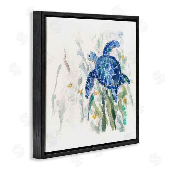Stupell Industries Sally Swatland | Beautiful Blue Sea Turtle Swimming Plants Painting Wall Art