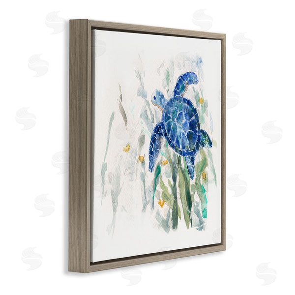 Stupell Industries Sally Swatland | Beautiful Blue Sea Turtle Swimming Plants Painting Wall Art