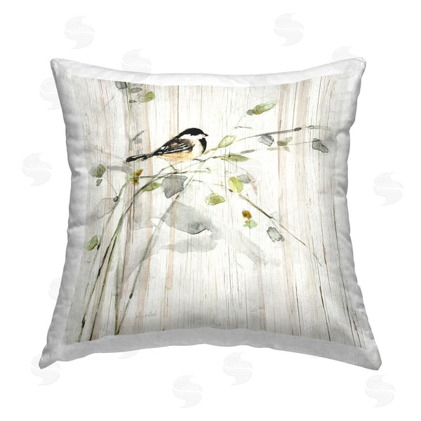 stupell industries Sally Swatland | Bird Perched Country Herb Blooms Printed Throw Pillow