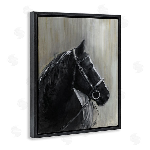 Stupell Industries Sally Swatland | Black Horse In Bridle Solemn Equestrian Portrait Wall Art
