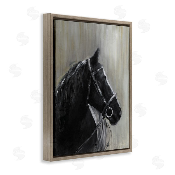 Stupell Industries Sally Swatland | Black Horse In Bridle Solemn Equestrian Portrait Wall Art