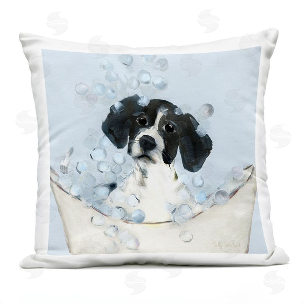 Stupell Industries Sally Swatland | Black & White Puppy In Tub Printed Throw Pillow