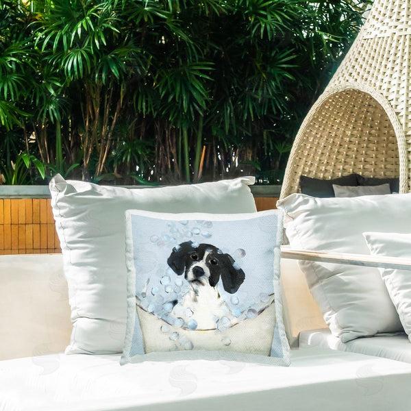 Stupell Industries Sally Swatland | Black & White Puppy In Tub Printed Throw Pillow