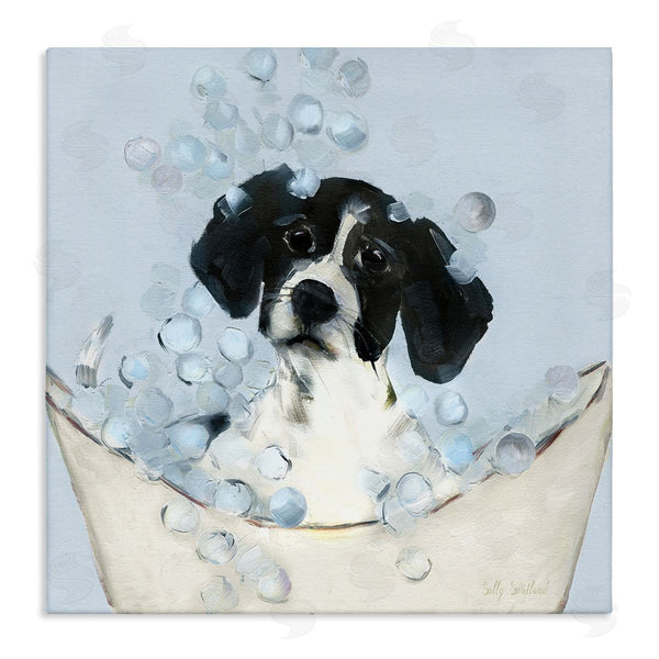 stupell industries Sally Swatland | Black & White Puppy in Tub