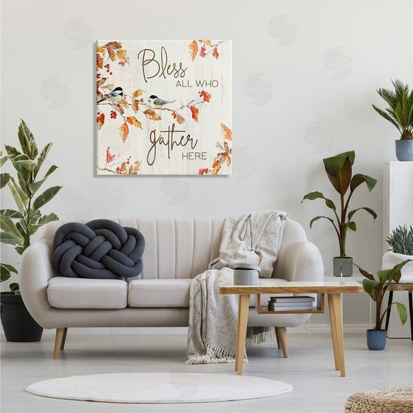 Stupell Industries Sally Swatland | Bless All Who Gather Here Autumn Tree Birds Wall Art