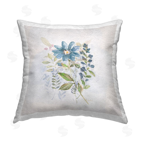 Stupell Industries Sally Swatland | Blooming Blue Flower Printed Throw Pillow