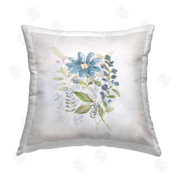 stupell industries Sally Swatland | Blooming Blue Flower Printed Throw Pillow
