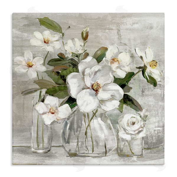 stupell industries Sally Swatland | Blooming White Florals Distressed Painting Country Still Life Wall Art