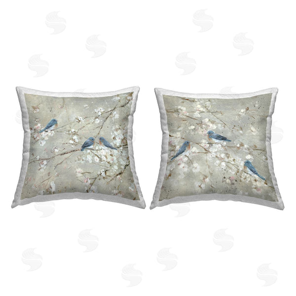 Stupell Industries Sally Swatland | Blue Birds Perched Tree Blossoms Spring Scene Printed Throw Pillow Set