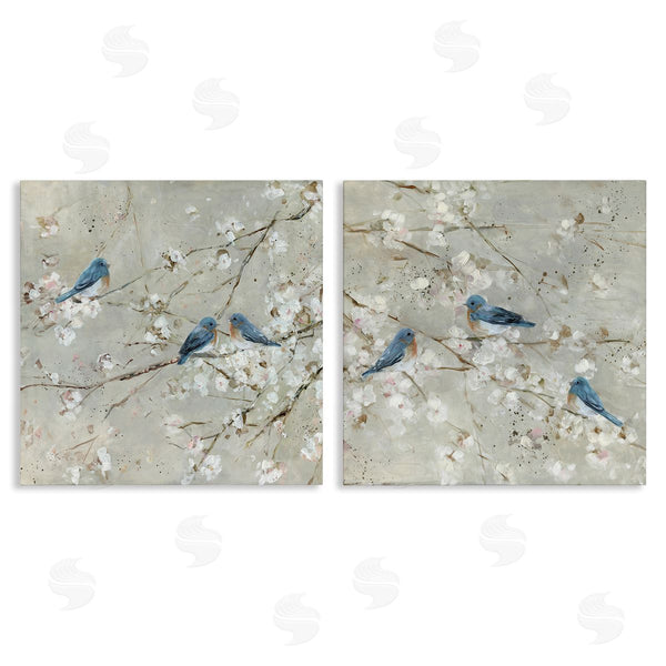 stupell industries Sally Swatland | Blue Birds Perched Tree Blossoms