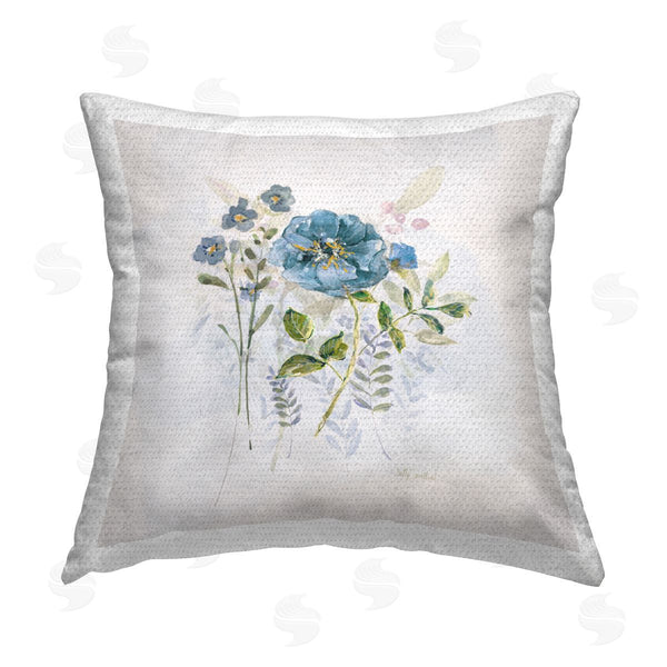 Stupell Industries Sally Swatland | Blue Blossom Sprigs Printed Throw Pillow