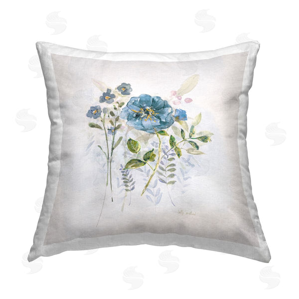 stupell industries Sally Swatland | Blue Blossom Sprigs Printed Throw Pillow