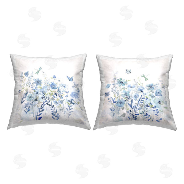 stupell industries Sally Swatland | Blue Garden Wildflower Blooms Printed Throw Pillow Set