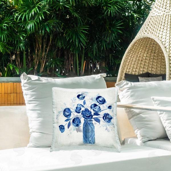 Stupell Industries Sally Swatland | Blue Roses Ornate Jar Printed Throw Pillow