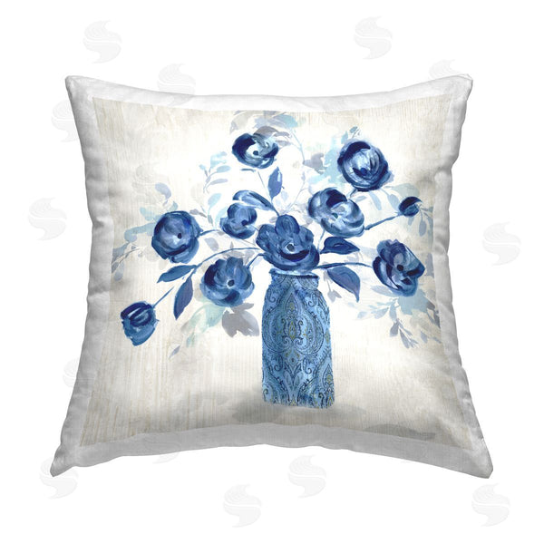stupell industries Sally Swatland | Blue Roses Ornate Jar Printed Throw Pillow