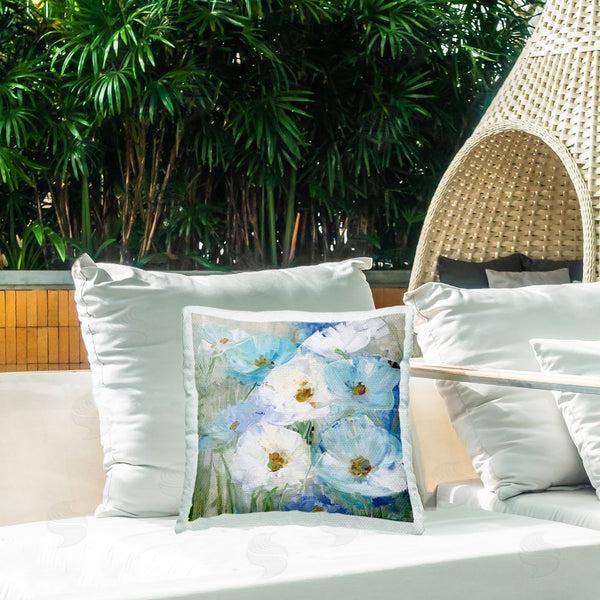 Stupell Industries Sally Swatland | Blue Spring Poppies Printed Throw Pillow