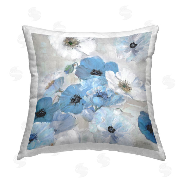 stupell industries Sally Swatland | Blue & White Flowers Printed Throw Pillow