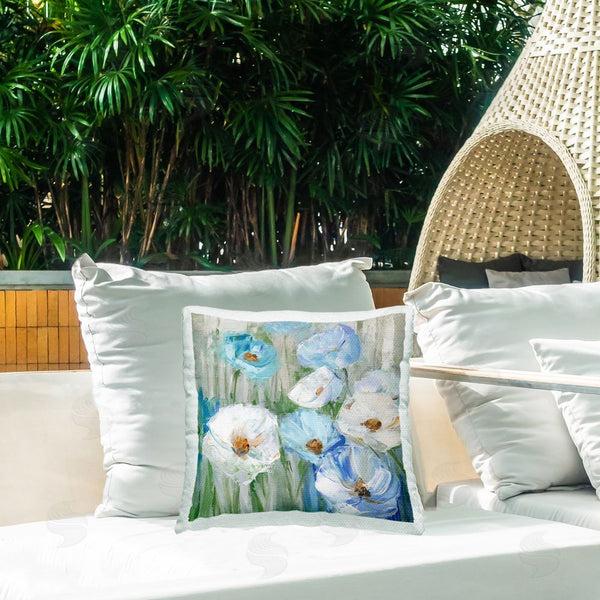 Stupell Industries Sally Swatland | Blue & White Poppies Printed Throw Pillow