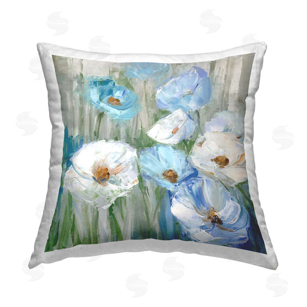 stupell industries Sally Swatland | Blue & White Poppies Printed Throw Pillow