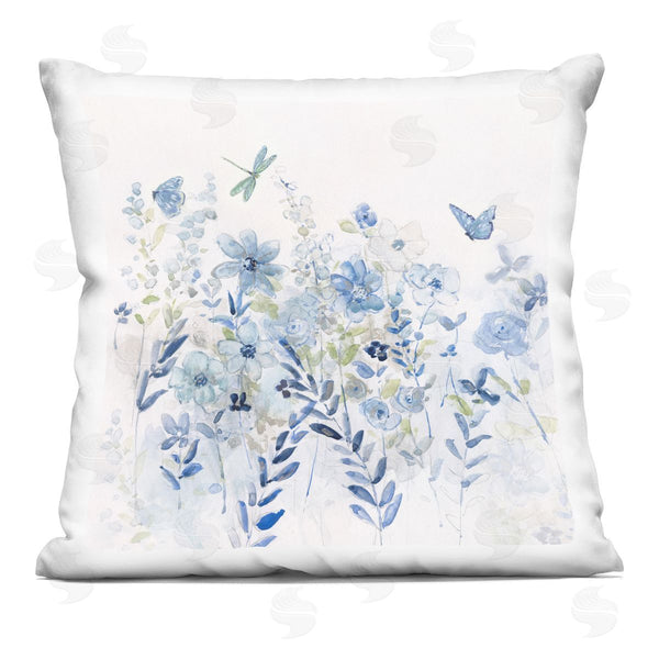 stupell industries Sally Swatland | Blue Wildflower Meadow Nature Printed Throw Pillow