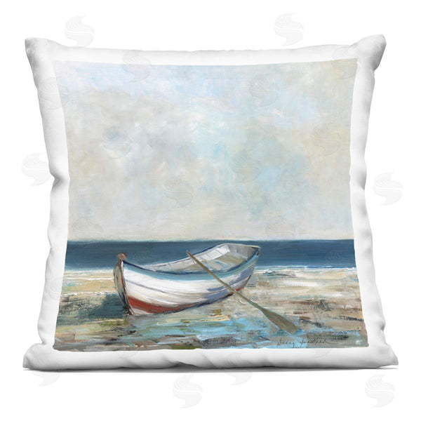 stupell industries Sally Swatland | Boat & Oar on Shore Printed Throw Pillow