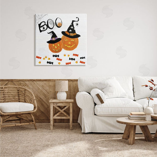 Stupell Industries Sally Swatland | Boo Phrase With Orange Pumpkins Witch Hats Wall Art
