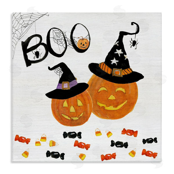 stupell industries Sally Swatland | Boo Phrase with Orange Pumpkins Witch Hats Wall Art