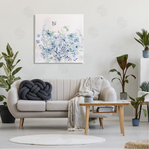 Stupell Industries Sally Swatland | Butterfly Fluttering Blue Flowers Wall Art