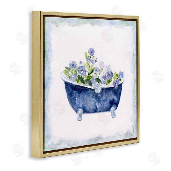 Stupell Industries Sally Swatland | Charming Blue Bathtub Florals Wall Art