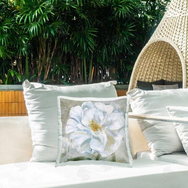 Stupell Industries Sally Swatland | Close Up White Bloom Printed Throw Pillow