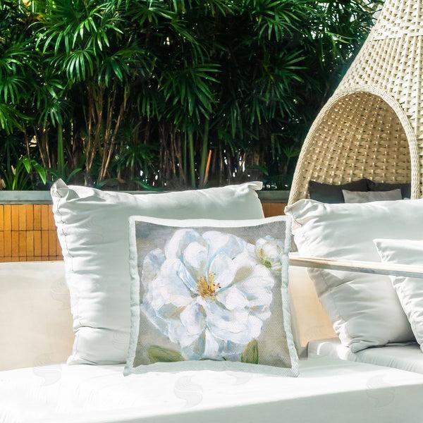 Stupell Industries Sally Swatland | Curling White Flower Petals Printed Throw Pillow