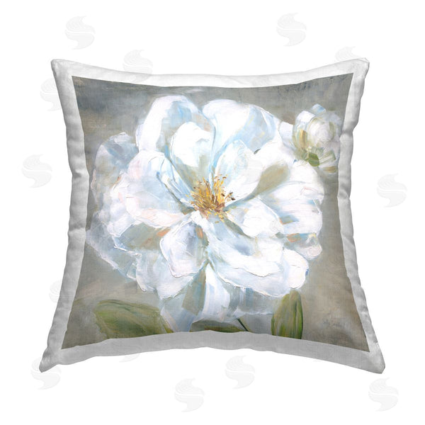 stupell industries Sally Swatland | Curling White Flower Petals Printed Throw Pillow