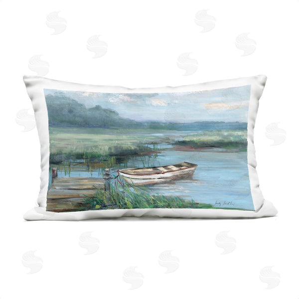 Stupell Industries Sally Swatland | Docked Rowboat At Lake's Edge Printed Throw Pillow