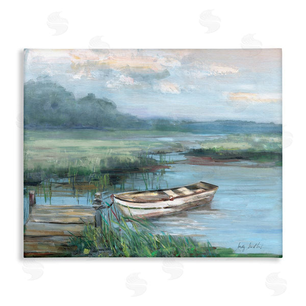 stupell industries Sally Swatland | Docked Rowboat at Lake's Edge