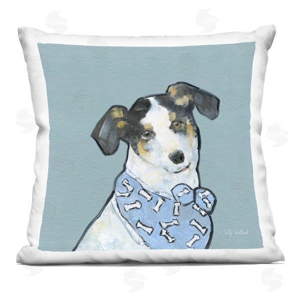 stupell industries Sally Swatland | Dog with Bone Bandana Printed Throw Pillow