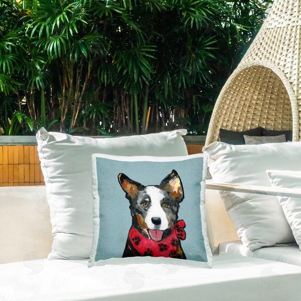 Stupell Industries Sally Swatland | Dog With Paw Bandana Printed Throw Pillow