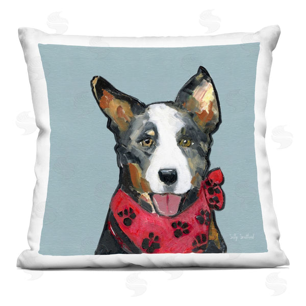 stupell industries Sally Swatland | Dog with Paw Bandana Printed Throw Pillow