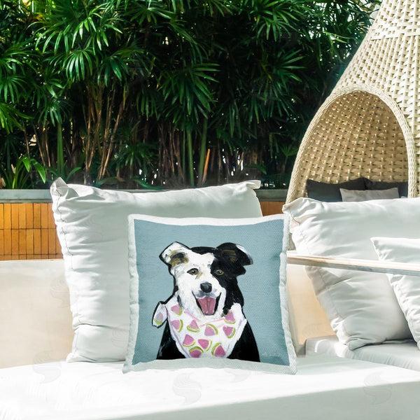 Stupell Industries Sally Swatland | Dog With Watermelon Bandana Printed Throw Pillow