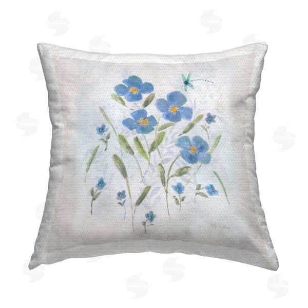 Stupell Industries Sally Swatland | Dragonfly & Blue Florals Printed Throw Pillow