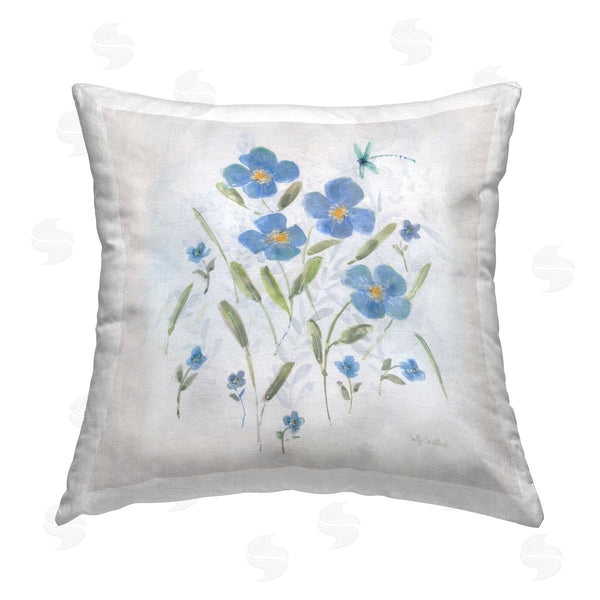 stupell industries Sally Swatland | Dragonfly & Blue Florals Printed Throw Pillow