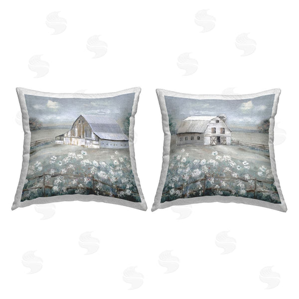 Stupell Industries Sally Swatland | Farm Barns Blue Meadows Printed Throw Pillow Set