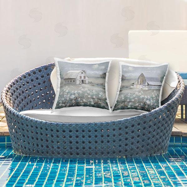 Stupell Industries Sally Swatland | Farm Barns Blue Meadows Printed Throw Pillow Set