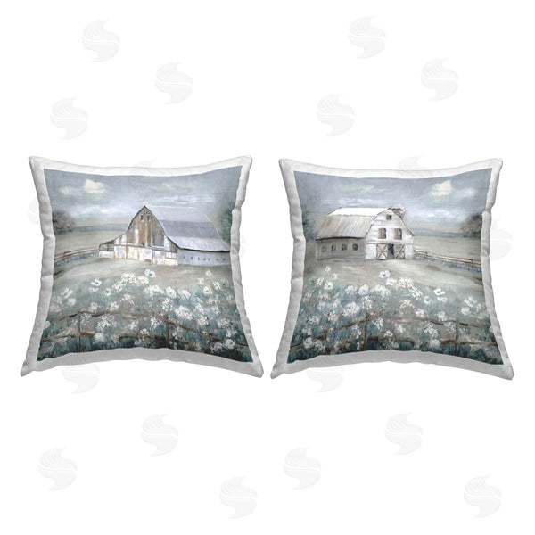 stupell industries Sally Swatland | Farm Barns Blue Meadows Printed Throw Pillow Set