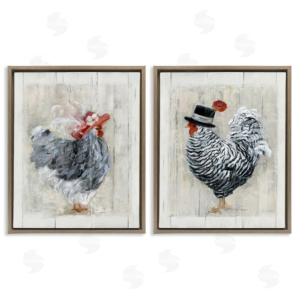 Stupell Industries Sally Swatland | Farm Rooster And Hen Vintage Birds Brim Hats Wall Art