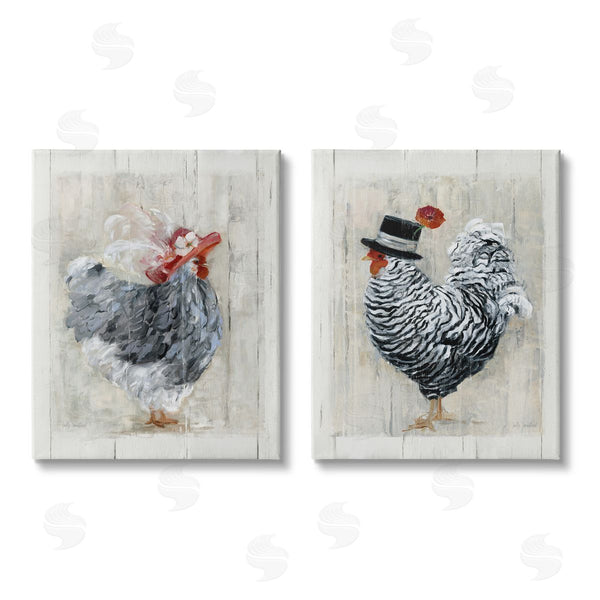 stupell industries Sally Swatland | Farm Rooster and Hen Vintage Birds Brim Hats Wall Art